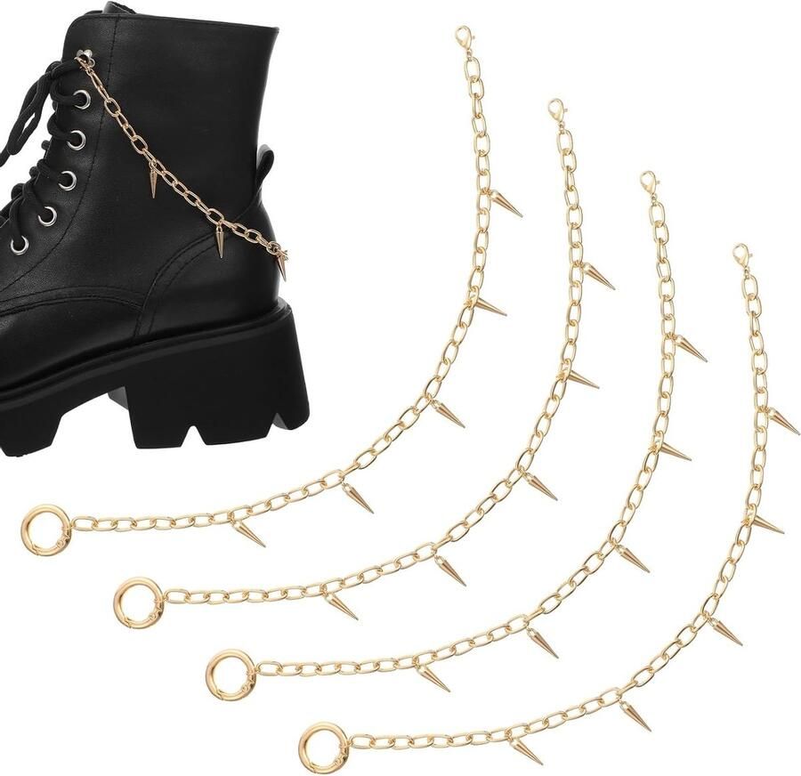 Punk-stijl bootkettingen met spikes en klinknagels 4 stuks decoratieve schoenenaccessoires voor enkellaarzen sandalen en sneakers