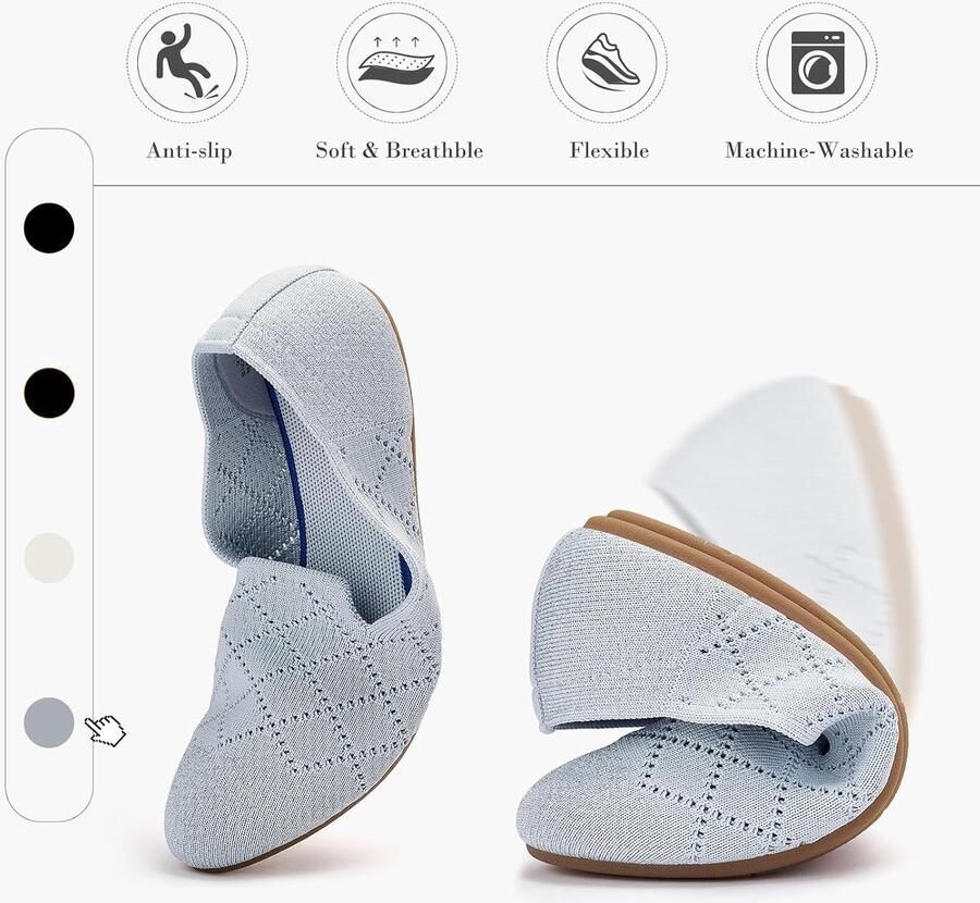 Puxowe Women's Ballerinas Round Toe Slip-On Flats Comfortable Tricot Slippers for Women Low Heel 36 EU Light Gray ShopVlot