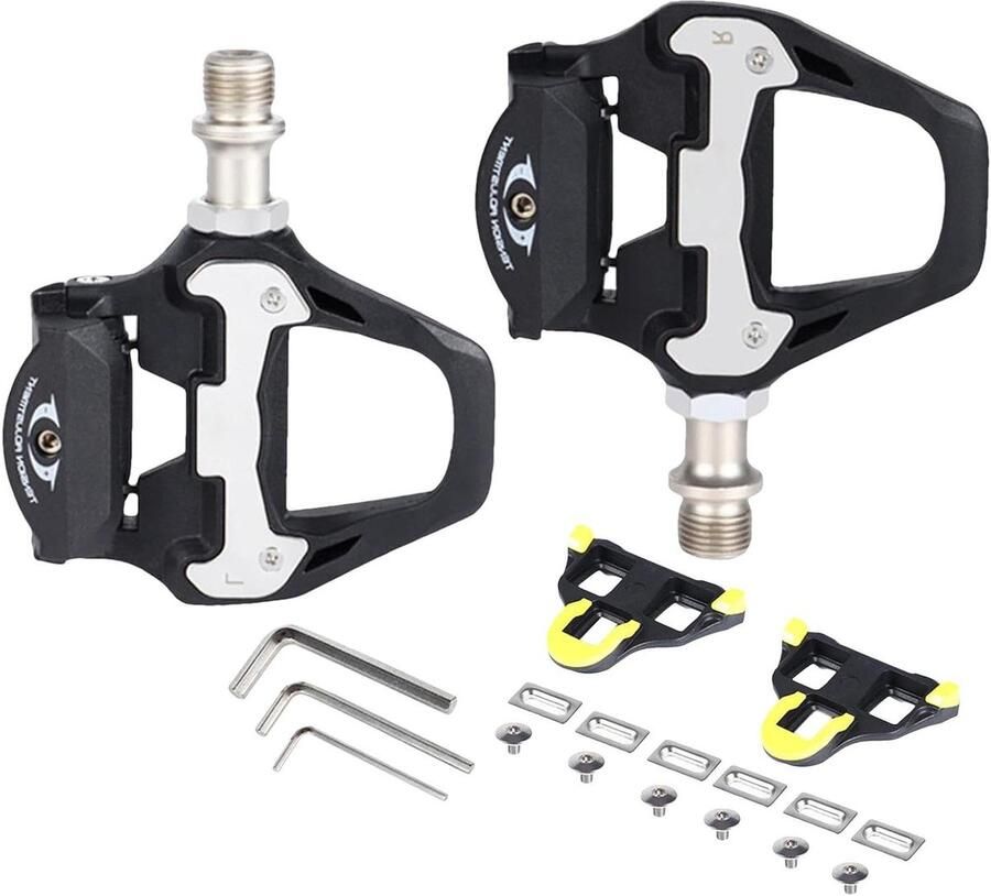 Racefietspedalen Klikpedalen Fietsen op de weg Verstelbare spanning 14 mm schroefdraad Zwart
