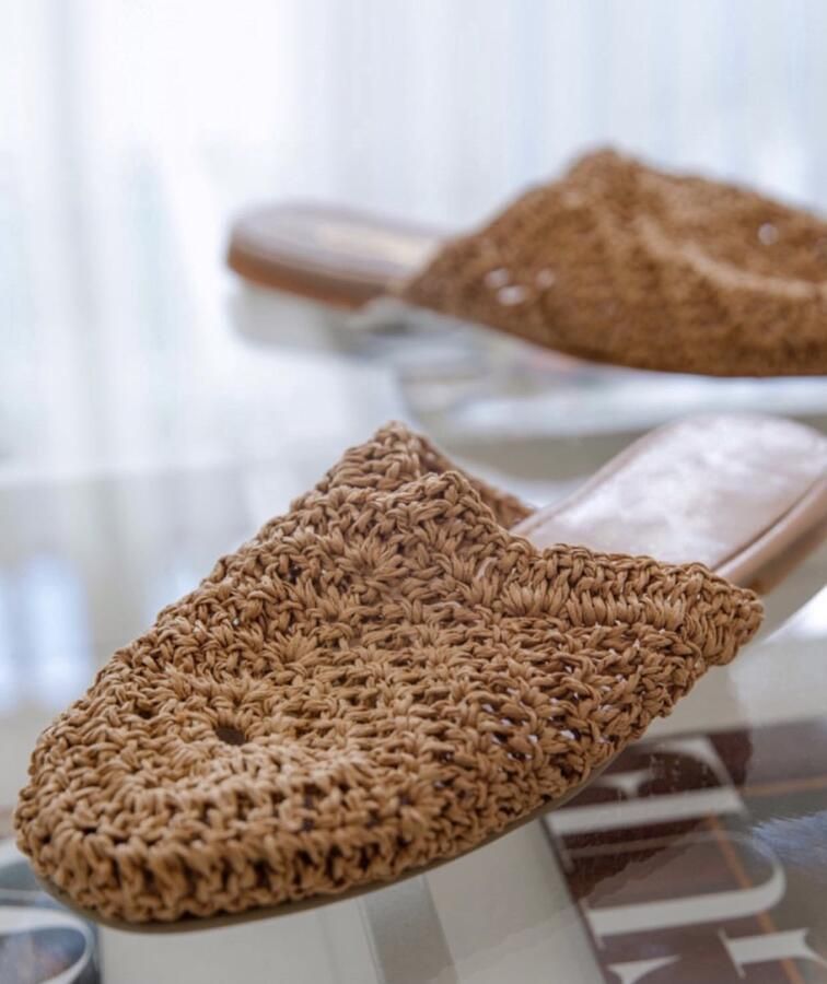 Raffia slippers dames Gevlochten muiltjes Boho zomer Ibiza style Platte sandalen Lichtbruin naturel