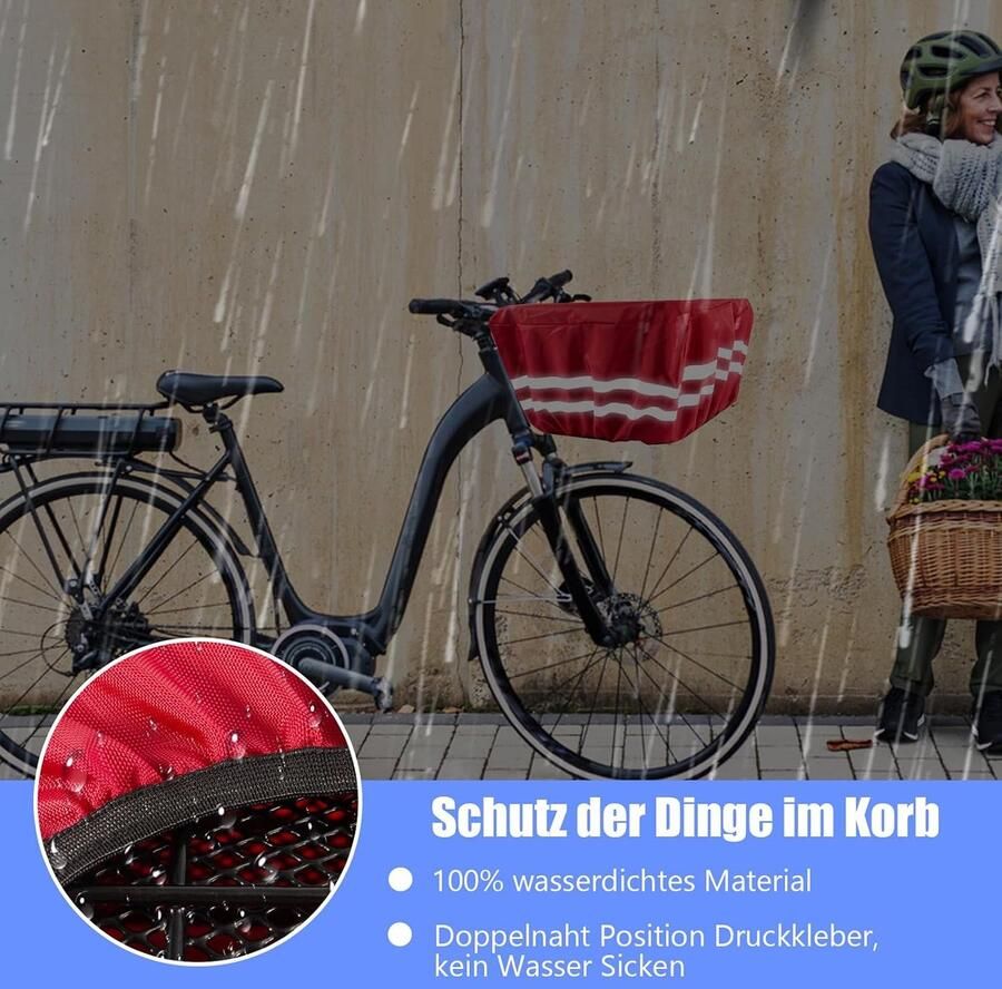 Regenbescherming voor Fietsmanden voor Voorste Achterste Fietskars Fietsmand Regenvast Oxford-Stof Fietsmand Regenhoes met Reflecterende Strepen Trekkoord Tas voor Onderweg