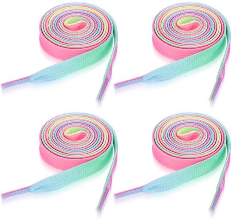 Regenboogveters 4 Paar Veters Platte Veters Veelkleurig Kleurverloop Polyester Materiaal Schoenveters