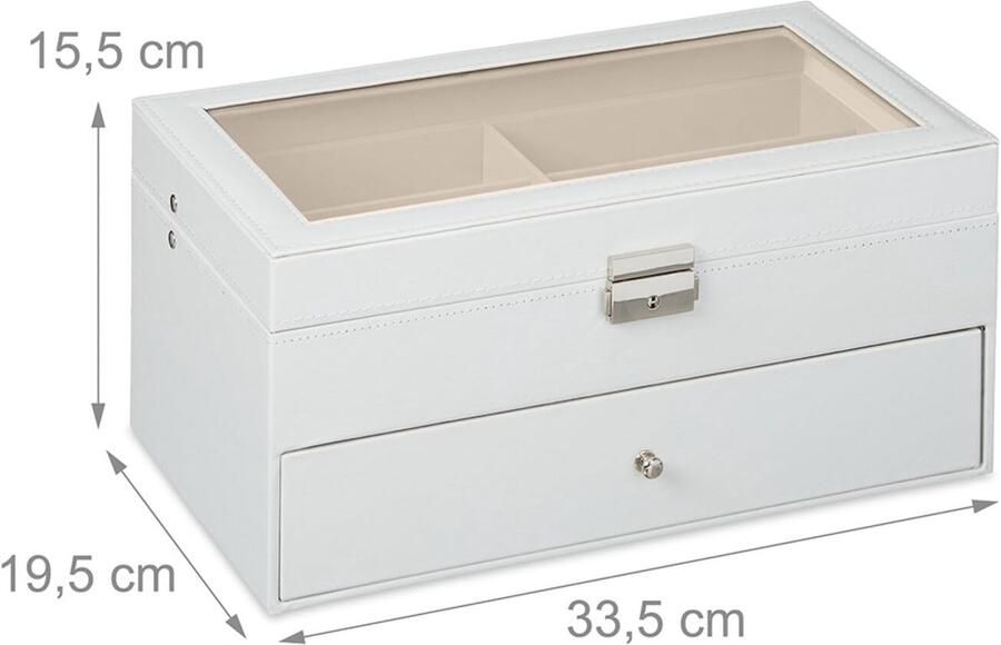 Relaxdays brillendoos 12 brillen kunstleer transparante deksel HxBxD 15 5 x 33 5 x opbergdoos wit