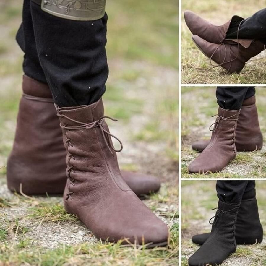 Renaissance Middeleeuwse Cosplay Laarzen met Veters Vintage Combat Boots voor nen en Bruin Perfect voor Festivals en Theaterspelen