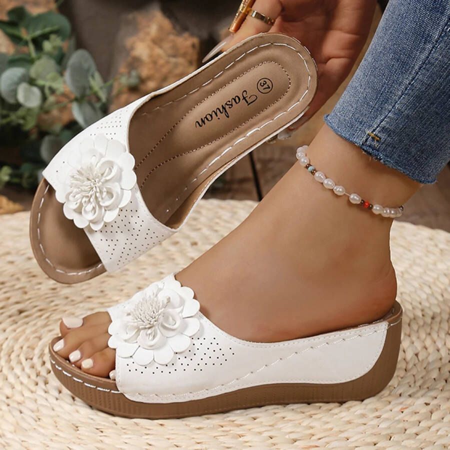 Retro Bloemen Sleehak Slippers Dames 2025 Zomer Platform Sandalen met Dikke Zool Antislip Comfortabele Strand- en Outdoorslippers in