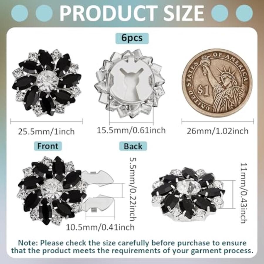 Rhinestone Knopbedekking Zwarte Bloemvormige Sierknopen 25.5mm Diameter