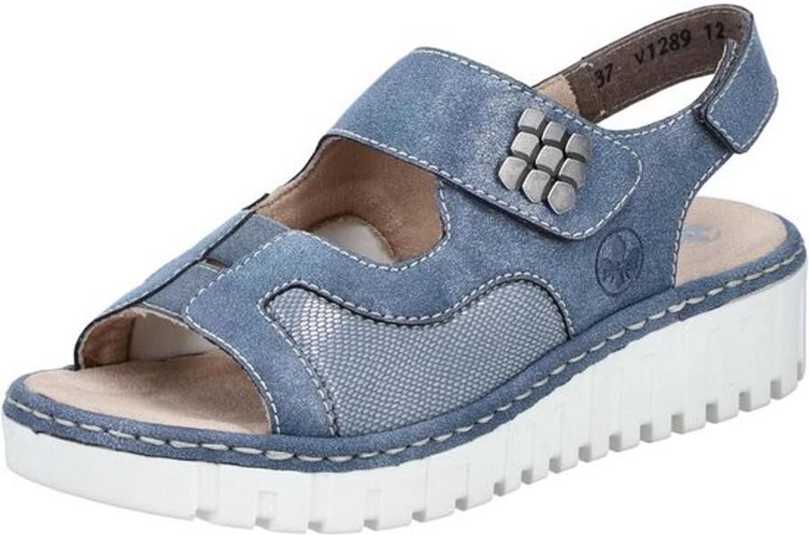 Rieker V1389 zomerse blauwe sandalen met plateau voor comfort en stabiliteit