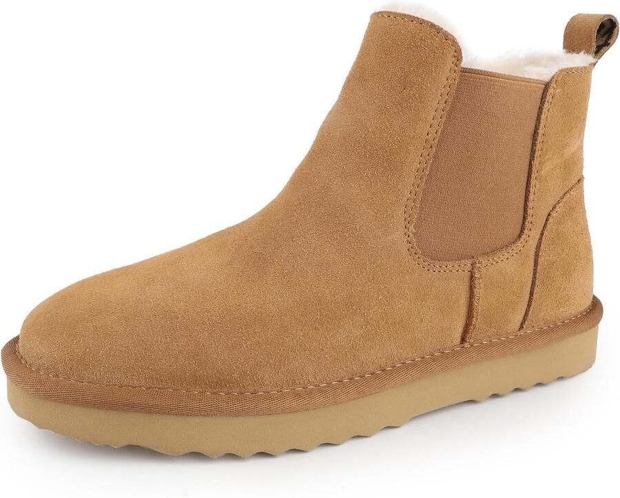 Riemot Chelsea Boots Dames Warme Suède Enkellaarsjes met Imitatiebontvoering Memory Foam Binnenzool en Elastische Slip-On Pasvorm Lichte Gripzool voor Herfst en Winter