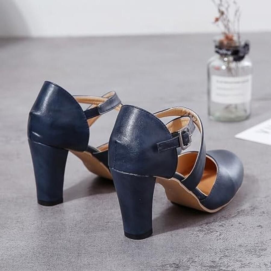 Riemschoenen voor dames Marineblauw met blokhak