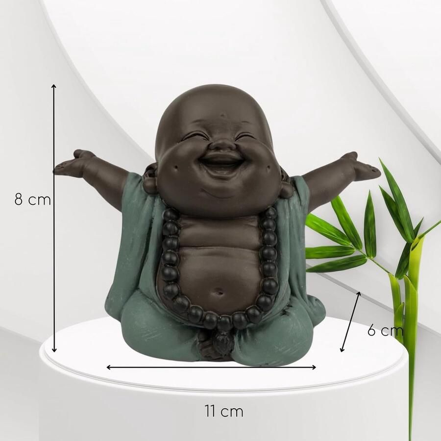 Rieur Welkom Geluksbeeldje Zen en Feng Shui decoratie om een ontspannende en spirituele sfeer te creëren Cadeau-idee Breedte: Groen en Bruin Zen'Light
