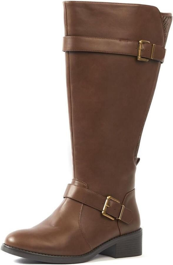 Rijlaarzen met brede kuit 2XL Litchi model met elastische achterkant en gespen hak