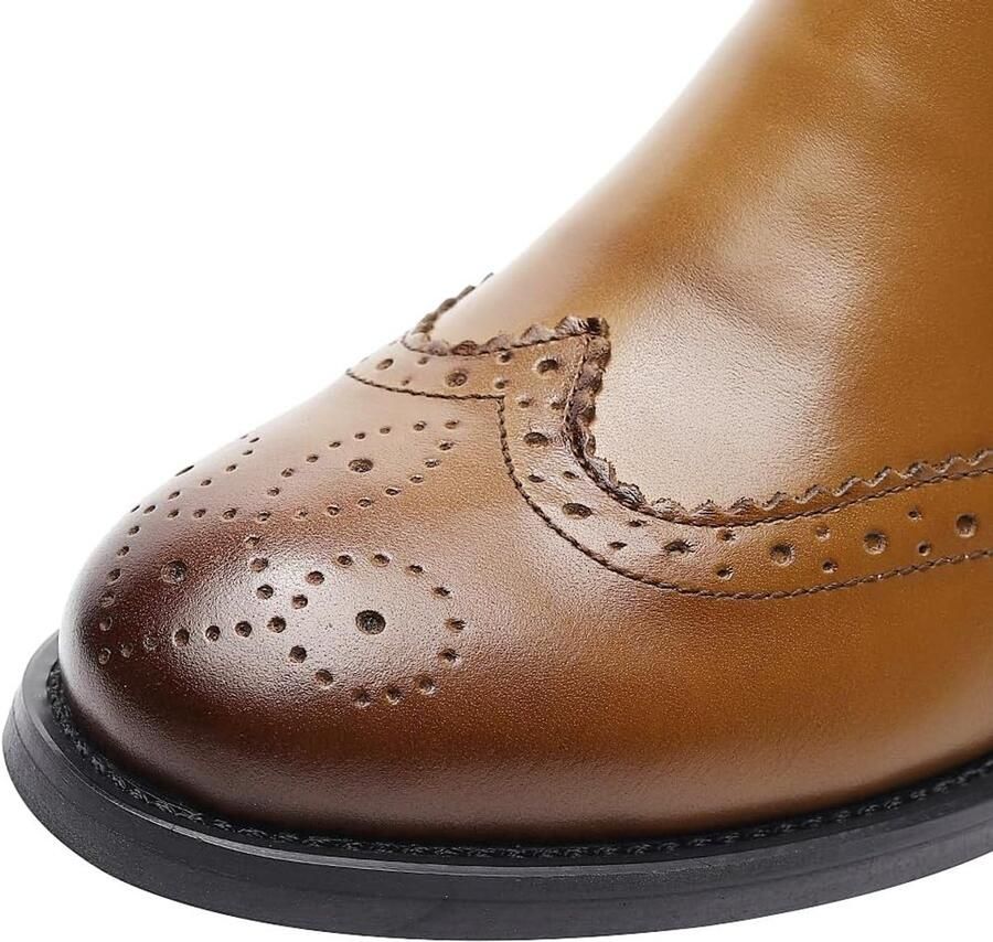 Rismart Brogue Wingtip Enkelhoge Slip on Comfort Echt Lederen Chelsea Boots BRON