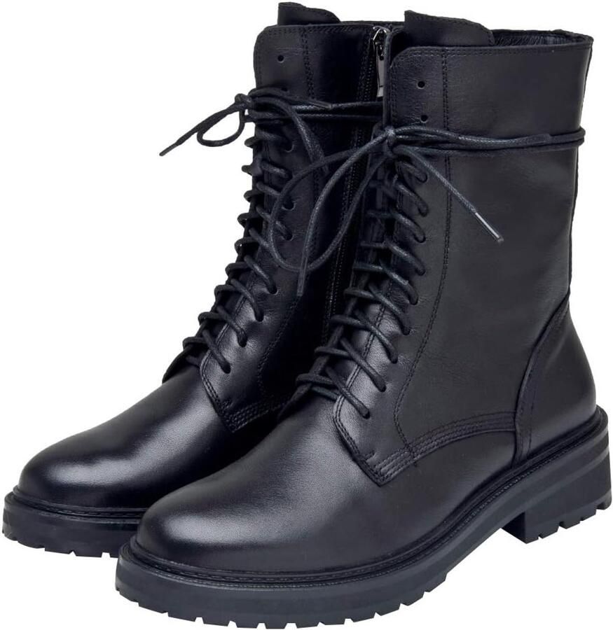 Rismart Dames Biker Boots Lederen Half-Kuit Chunky Heel Klassieke Boot