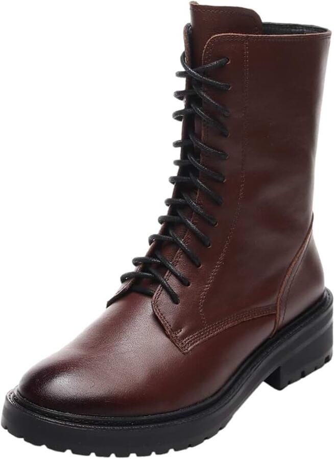 Rismart Dames Biker Boots Lederen Half-Kuit Chunky Heel Klassieke Boot