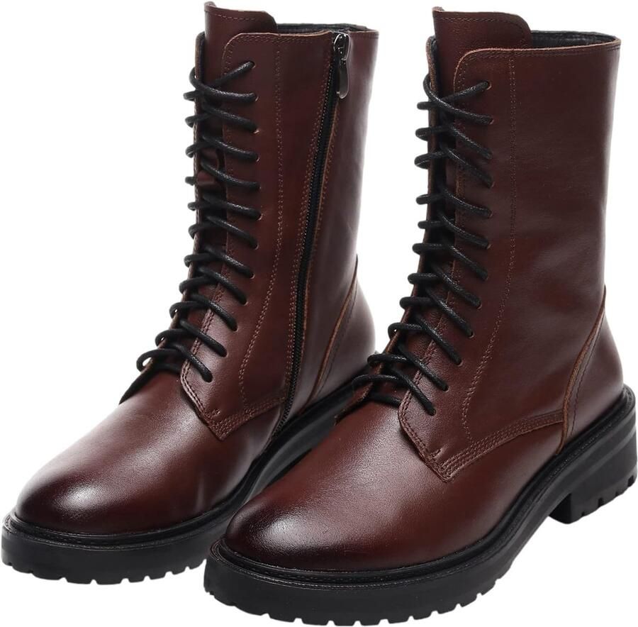 Rismart Dames Biker Boots Lederen Half-Kuit Chunky Heel Klassieke Boot