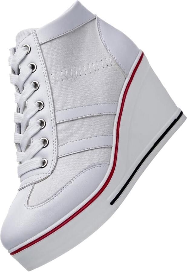 Rismart Dames Canvas Wedge Heel Trainers Platform High Top Casual Schoenen