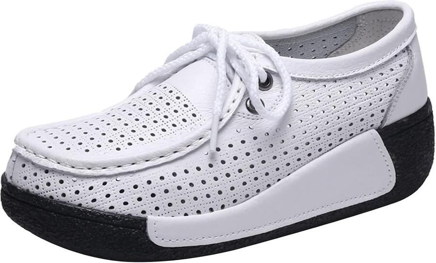 Rismart Dames Platform Hoogte Verhogende Klassieke Suede Trainers Schoenen Witte Holle