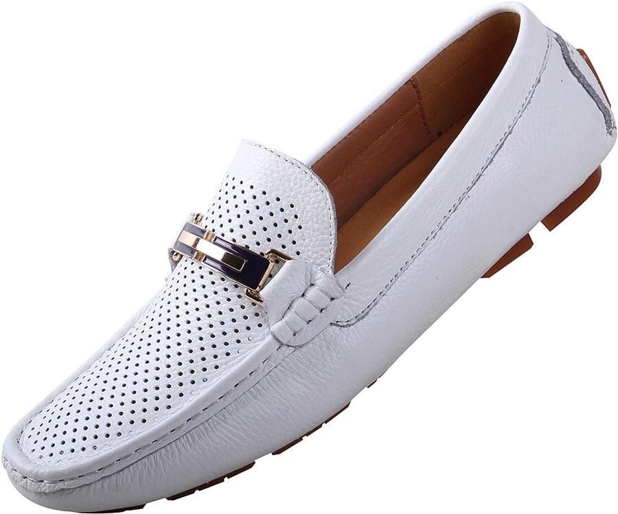 Rismart Herenbestuurder auto casual leren aankleden mocassin Wit1 44.5