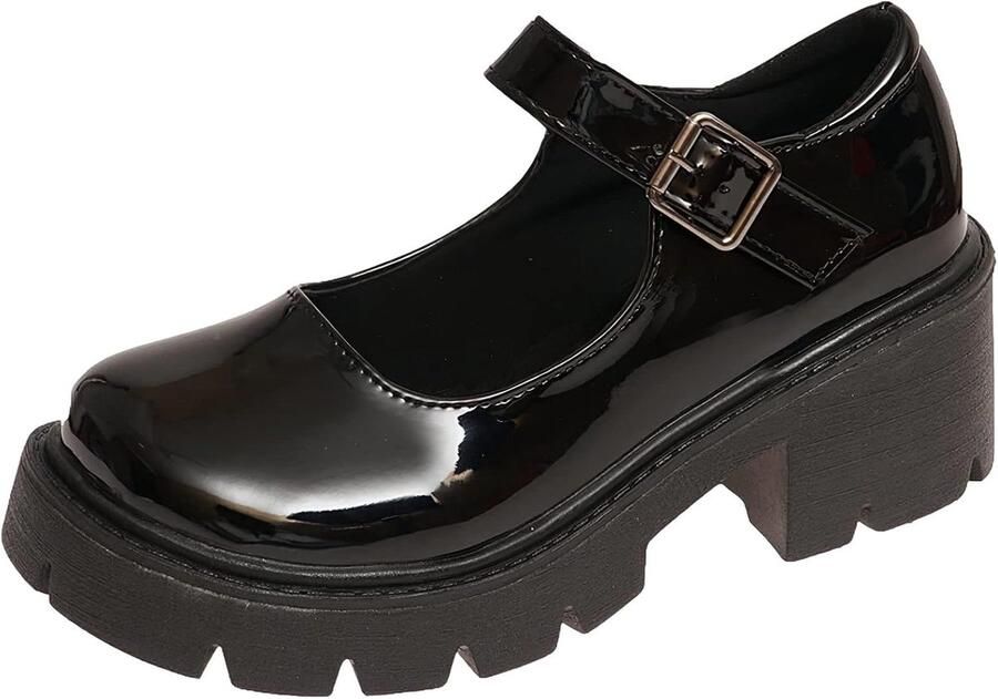 Rismart Vrouwen Platform Mary Jane Chunky Heel Ronde Neus Enkelband Lolita Schoenen