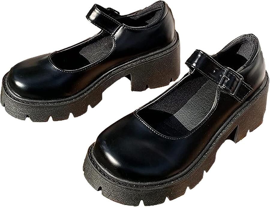 Rismart Vrouwen Platform Mary Jane Chunky Heel Ronde Neus Enkelband Lolita Schoenen