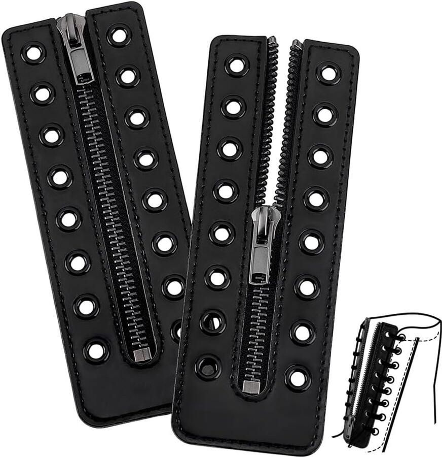 Metalen Leren Boot Zipper Inserts Tieless Schoenveters en Oogjes voor DIY Schoenreparatie en Lacing voor Sneakers en Boots 8 Zwarte Gaten