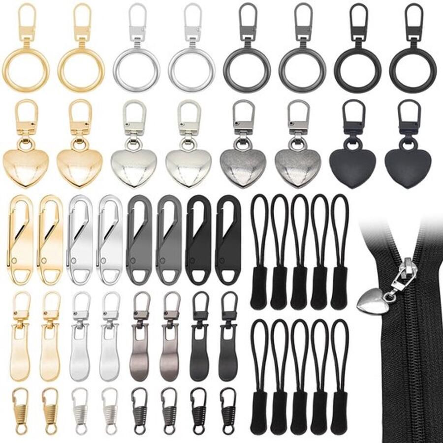 Ritssluiting Afneembaar 40 Stuks Metalen Ritstrekkers 10 Stuks Nylon Koordritstrekkers Universel Set Voor Rugzak Laarzen Jas Broeken