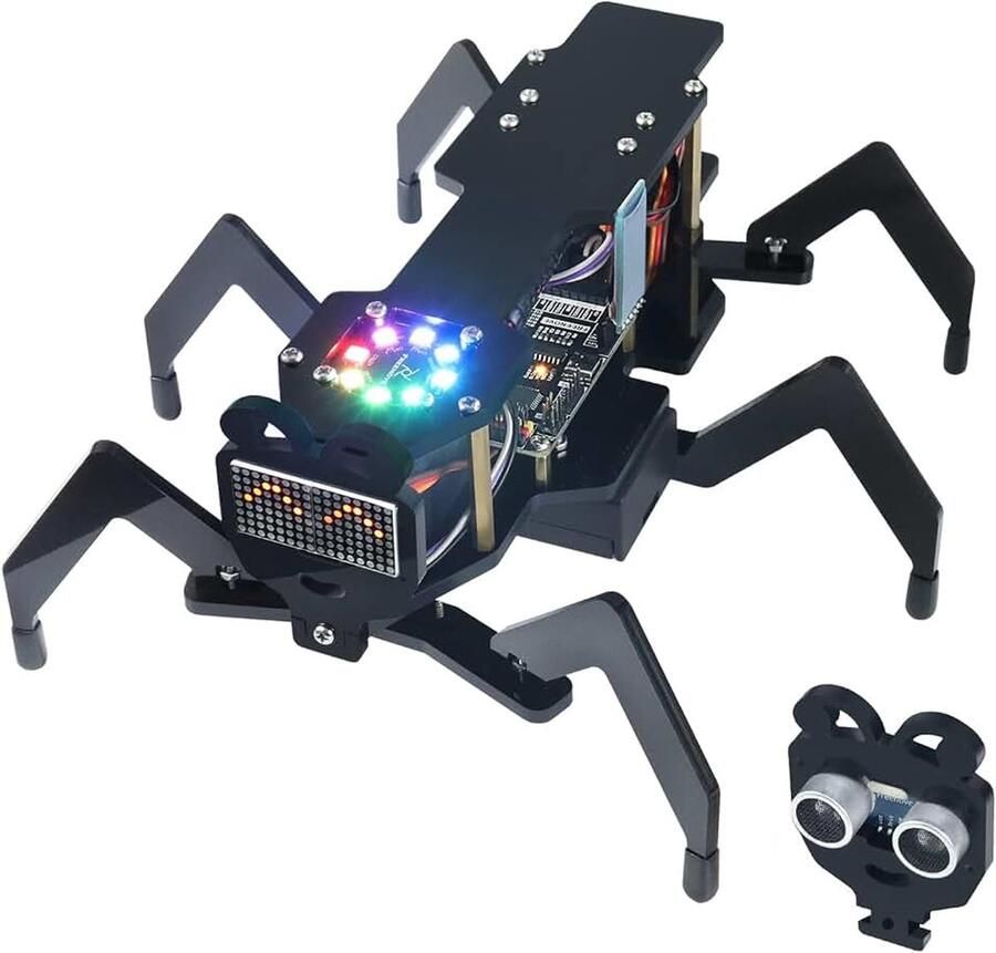 Robot Ant Kit (Compatible with Arduino IDE) Dot Matrix Expressions Obstacle Avoidance Wireless Control App Ultrasonic Sensor Servo