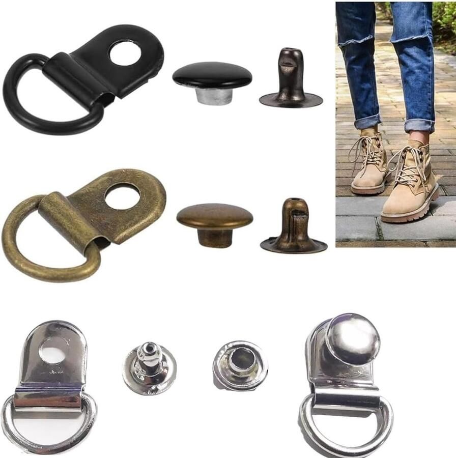 Metalen Haken Laarzen Schoenhaken Vetersluiting Veters Vastzetten Robuuste Metalen Sluitingen 30 stuks Zwart Zilver Brons - Foto 2