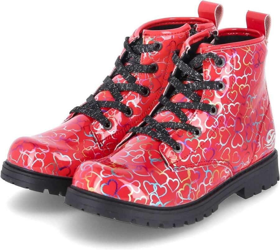 Rode Meisjes Veterboots met Hartjesprint en Warme Voering Synthetisch