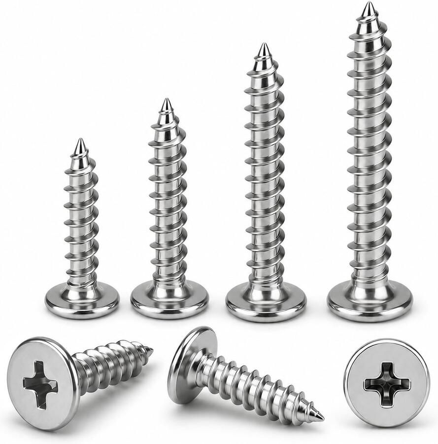 Roestvrijstalen houtschroeven M3 x 20 mm roestvrijstalen plaatschroeven A2 V2A platte schroef met kruiskop zelftappende schroeven met volledige schroefdraad schroeven