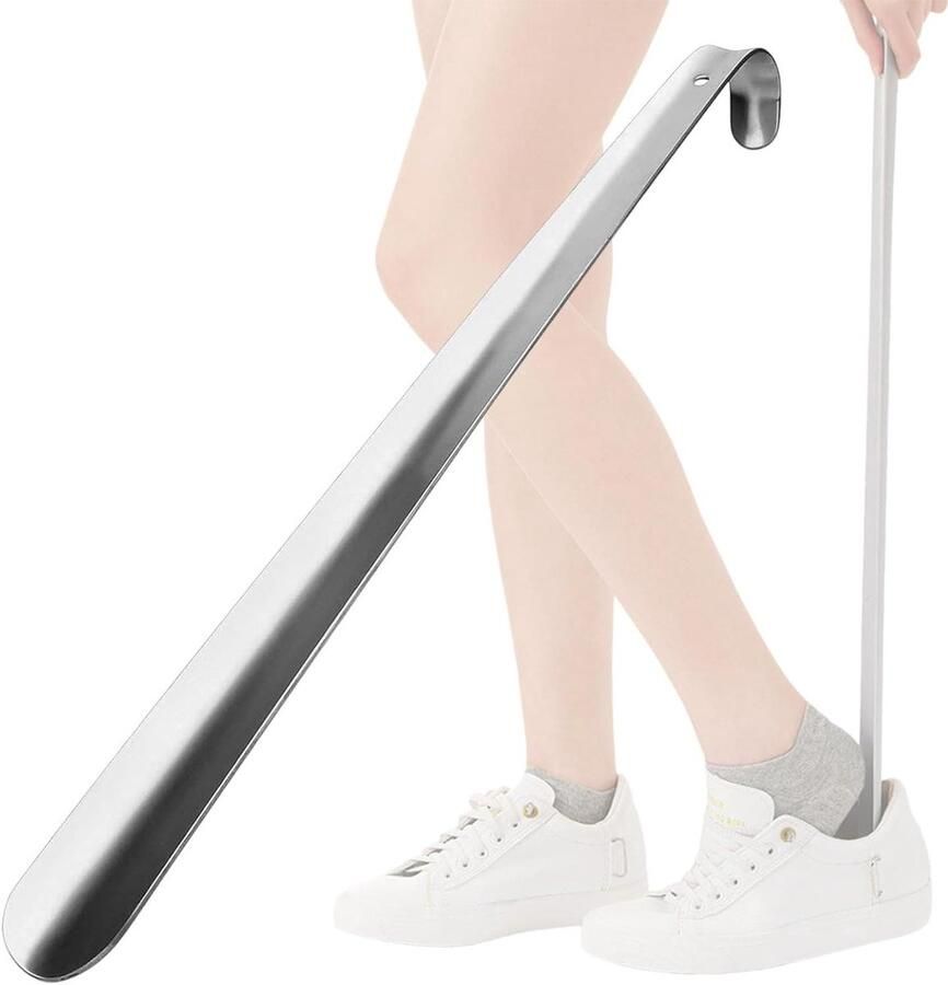 Roestvrijstalen Schoenlepel Lange Schoenhelper Schoenen Aantrekken Extra Lang Ontwerp Zilverkleurig