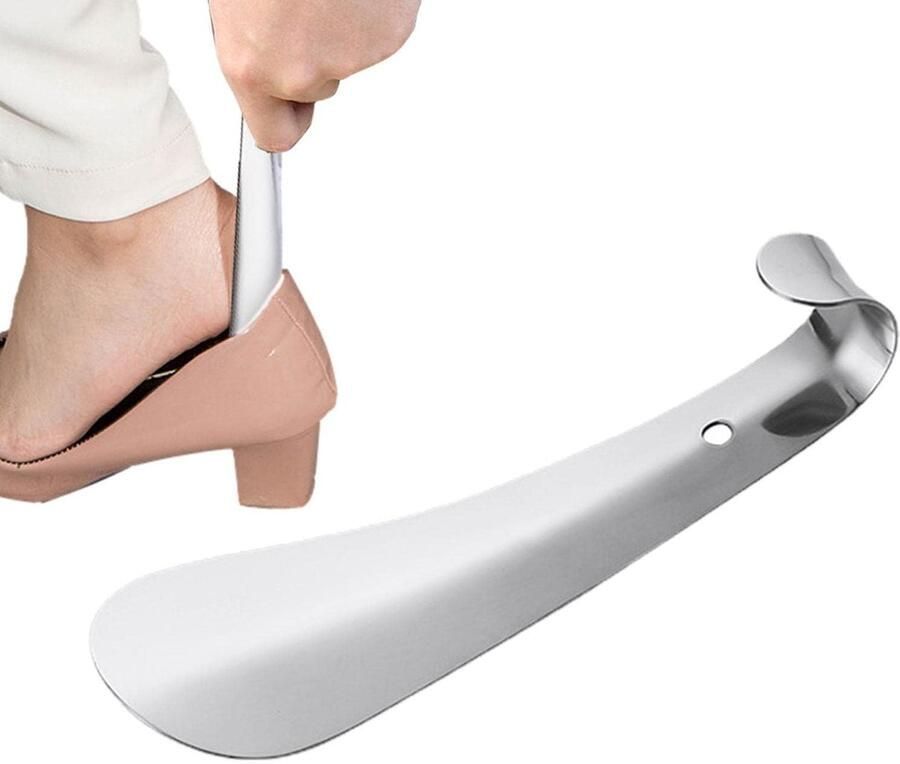 Roestvrijstalen schoenlepel Metalen schoenhelper Schoenen aantrekken Niet buigzaam ontwerp lengte Zilverkleurig