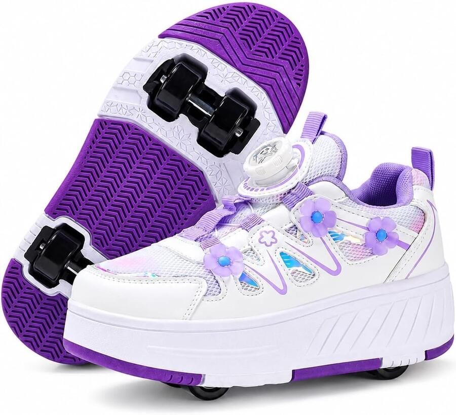 Roller schoenen voor meisjes 4-wiel skate schoenen met draaiknop ademend mesh perfect voor kinderen