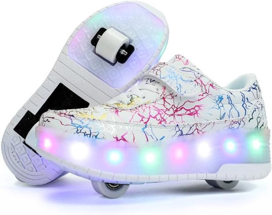 Rolschaatsen voor en met 4 wielen Verstelbare skateboard schoenen voor jongeren Schoenen met wielen Zwart Wit Roze 27-40