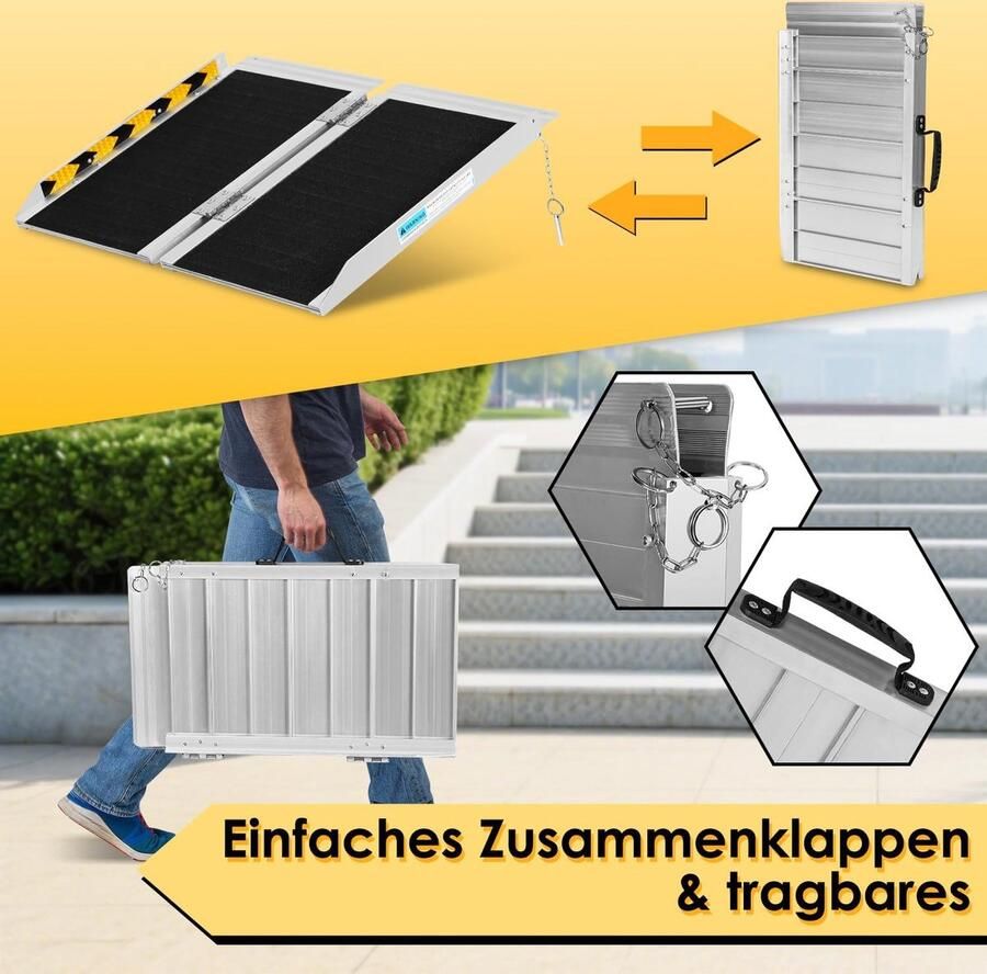 Rolstoelhelling aluminium rolstoelhelling antislip helling rolstoel mobiele oprijrail belastbaar tot 270 kg klaphelling voor trappen en kasten