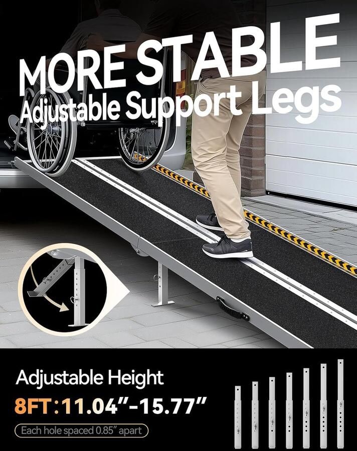 Rolstoelhelling opvouwbare aluminium drempelhelling met verstelbare steunpoten 362 kg draagvermogen antislip en draagbaar zwarte helling voor lage trappen treden deuren en