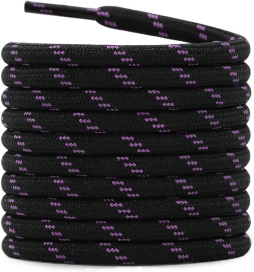 Ronde Dikke Schoen Veter Set (Zwart Paars Stippen) Geschikt voor Wandelschoenen en Laarzen