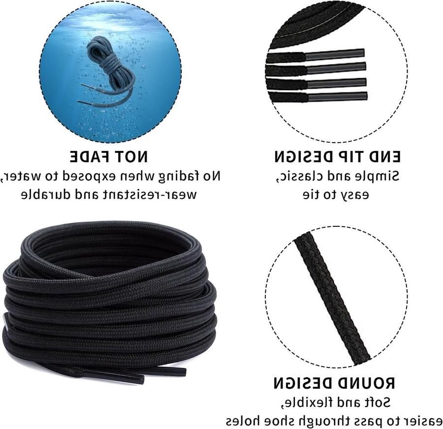 Ronde elastische veters van voor wandelschoenen werkschoenen en trekking 4 mm diameter extreem scheurbestendig set van 3 paar