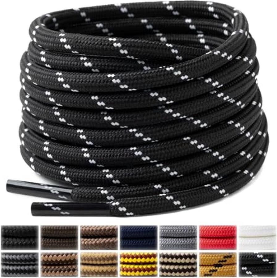 Ronde Laarzen Veters Schoen Linten Outdoor Activiteiten Heavy Duty Polyester 4 mm Dik Zwart