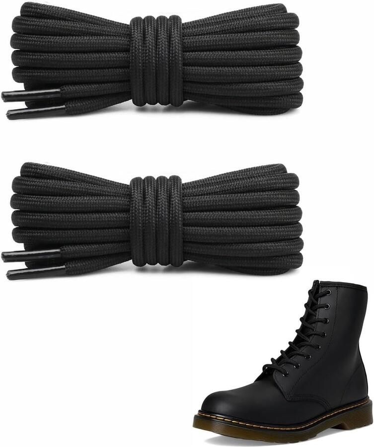 Ronde Schoen veters Stoffen veters Schoenen verstevigen Extra stevig materiaal 4 paar Zwart
