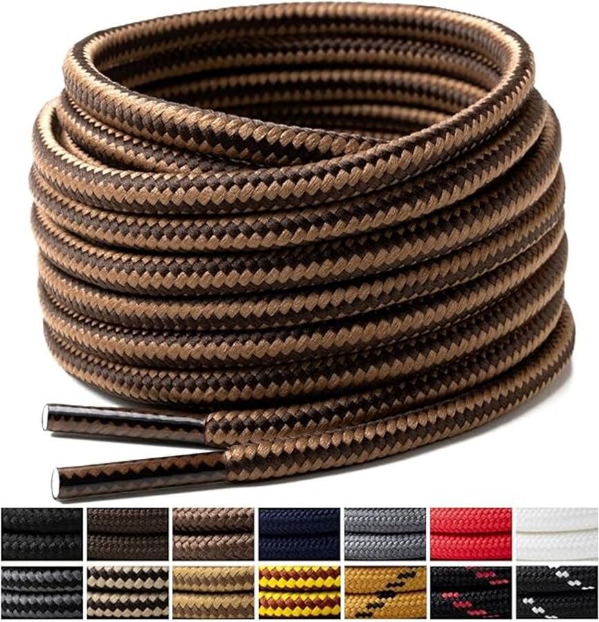 Ronde Sportveters Twee paar ronde veters Ø 4mm Bruin Beige Gevlochten 2 Paar Polyester Wandelschoenen Hardloopschoenen Sneakers Duurzaam Sterk Vervangende Veters