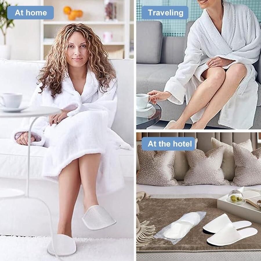Ronte Badstof Pantoffels voor Gasten Antislip Hotel Slippers Universele Maat Set van 5+3 Wit