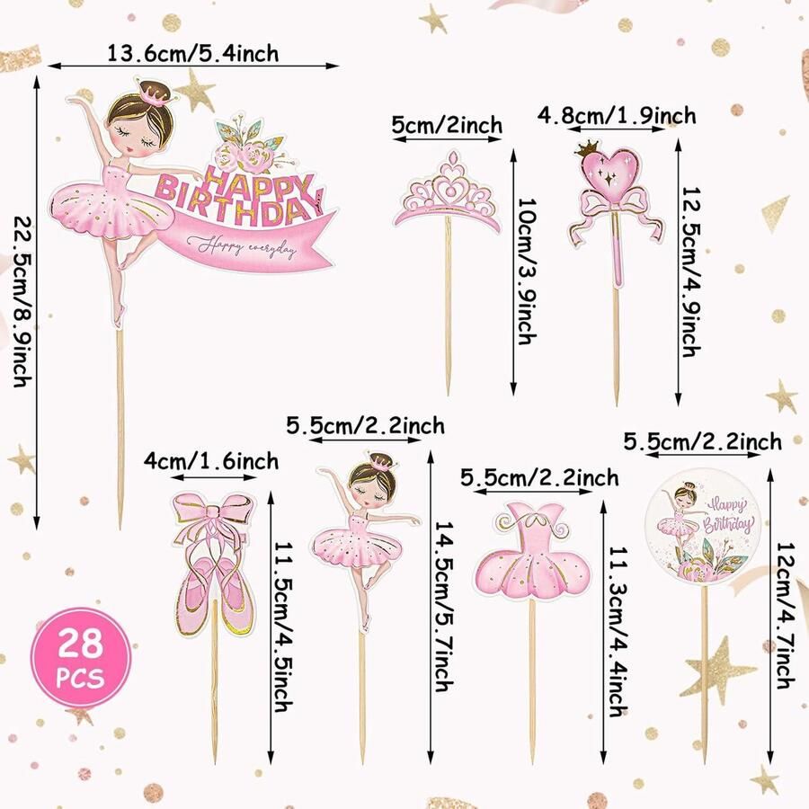 Ronte Ballerina taarttoppers set voor balletthema feest babyshower en verjaardag