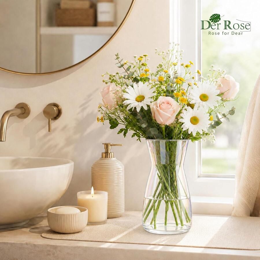 Rose Iriserende glazen vaas bloemenvaas voor tafelstukken boeketten en bloemen (10 5 ×
