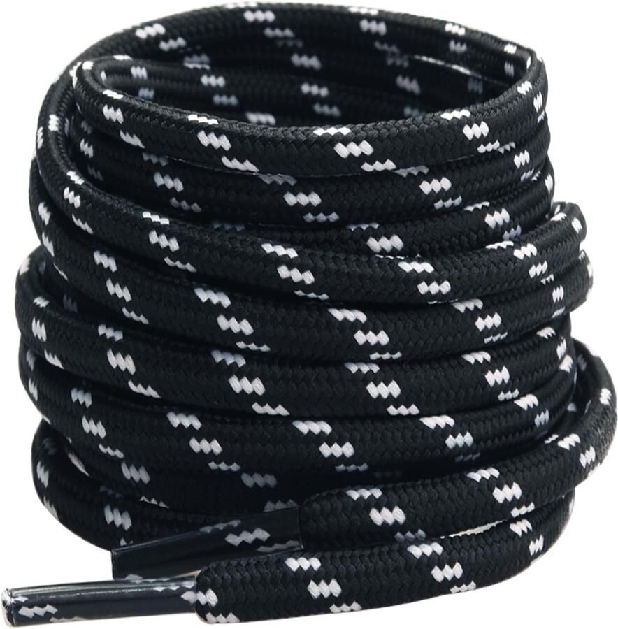 Round Walking Shoelaces Thick for Sneakers Football Boots and Work Shoes A_Black White ShopVlot - Foto 1