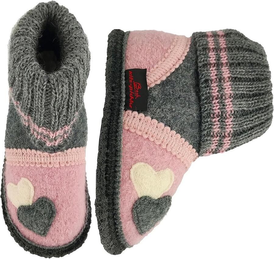 Roze meisjes sloffen van zuivere scheerwol met antislip zool