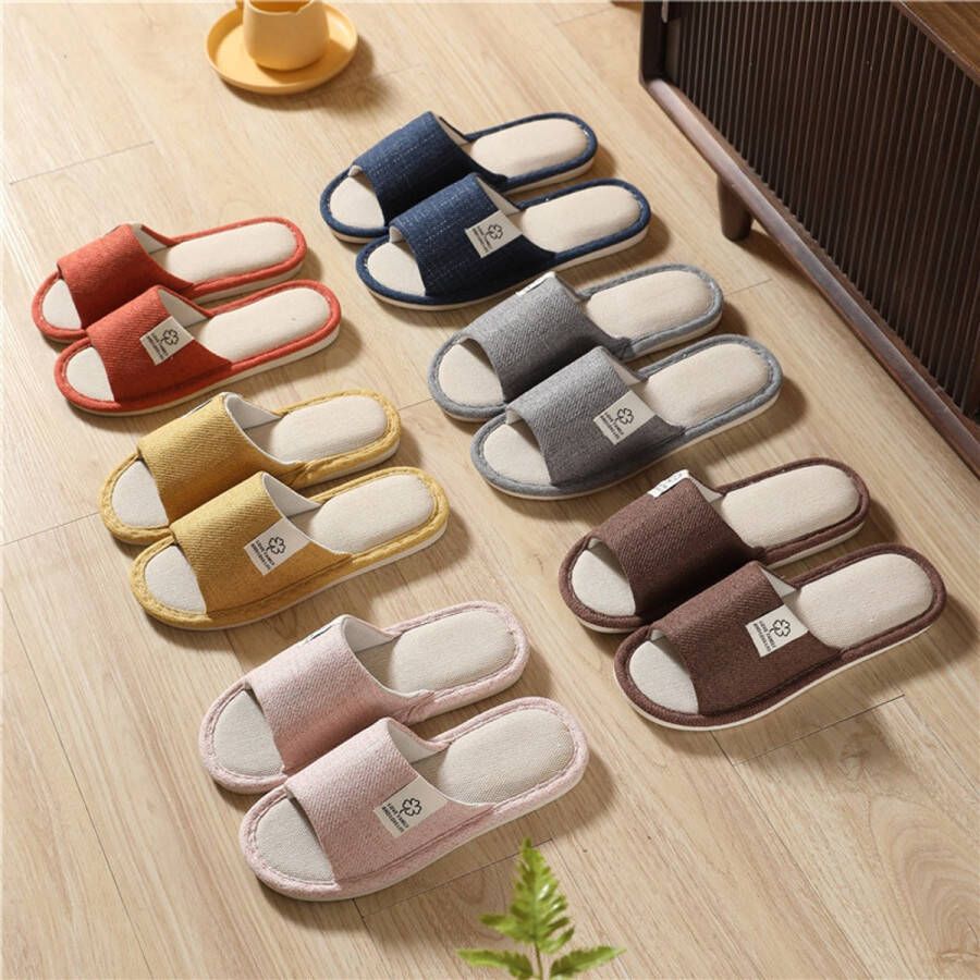 Roze Uniseks Slippers met Geheugenschuim Zacht & Warm Antislip Binnenshuis Pantoffels van Linnen-Katoen Mix