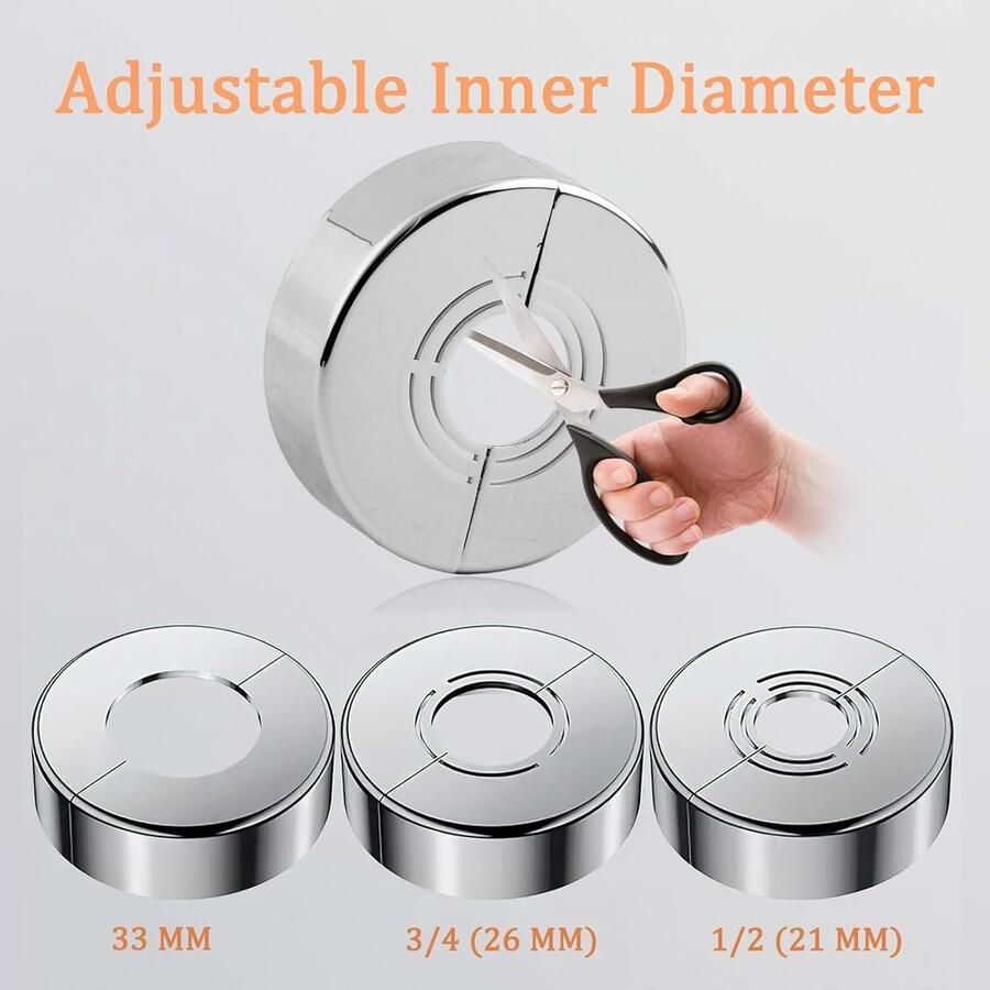 Rozetten 2 stuks 3 maten in 1 afdekrozet gedeeld voor Ø 21 mm 26 mm 33 mm hoogwaardige ABS chromen afwerking universeel voor water- en verwarmingsbuizen eenvoudige montage (60 x
