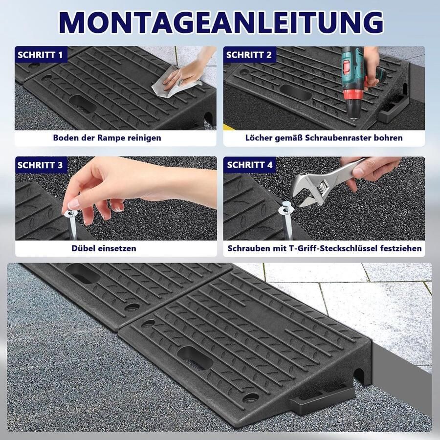 Rubber 2 stuks draagbare oprijplaat met handgreep 49 × 31 × draagbare stoeprand oprijplaat van rubber kunststof voor rolstoel garage oprit en drempel