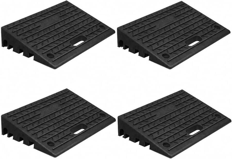 Rubber 4 stuks draagbare oprijplaat met handgreep 49 × 31 × draagbare stoeprand oprijplaat van rubber kunststof voor rolstoel garage oprit en drempel